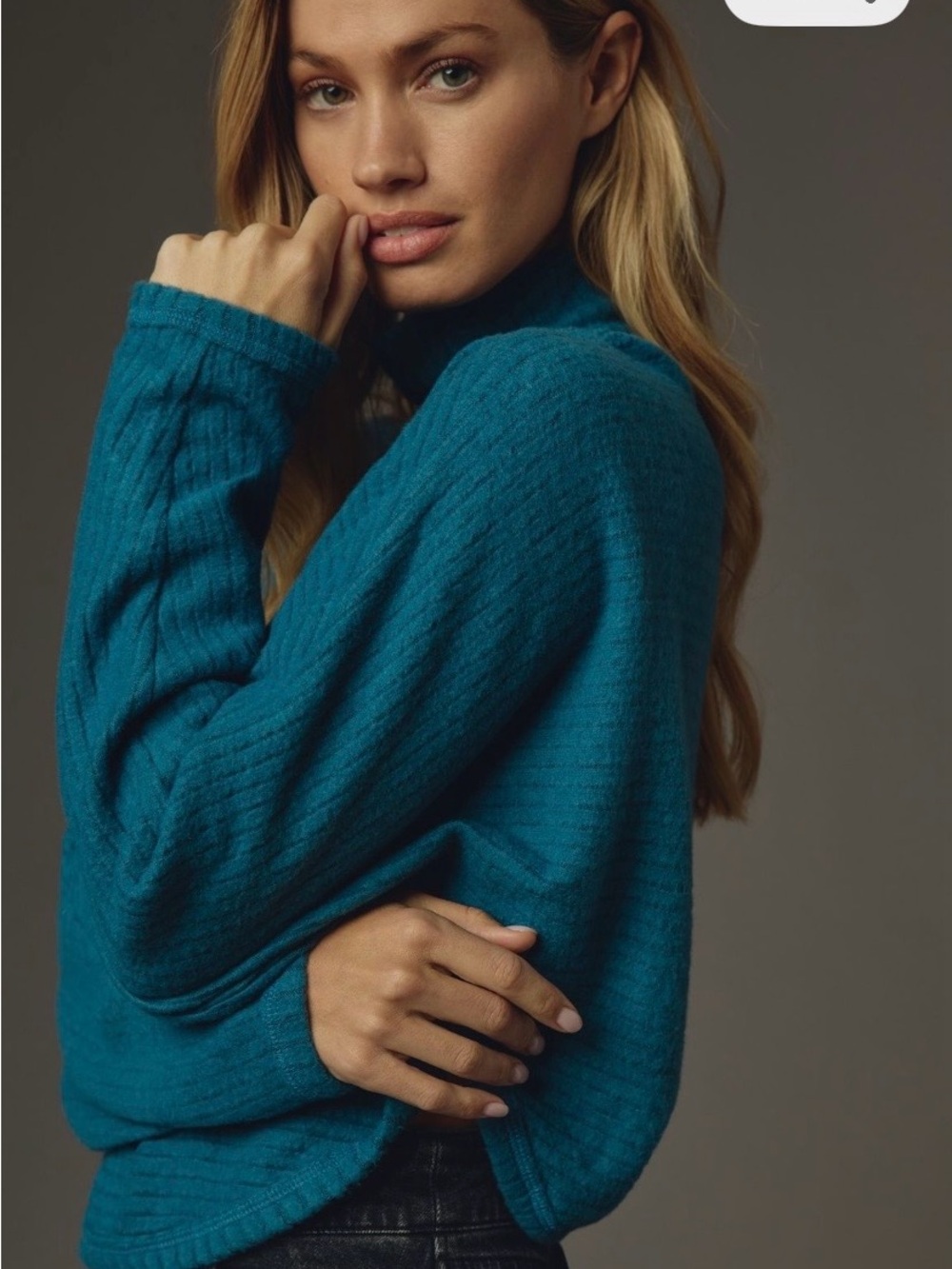 Anthropologie Pilcro Cozy Ribbed Turtleneck Batwing Pullover in Dark Teal